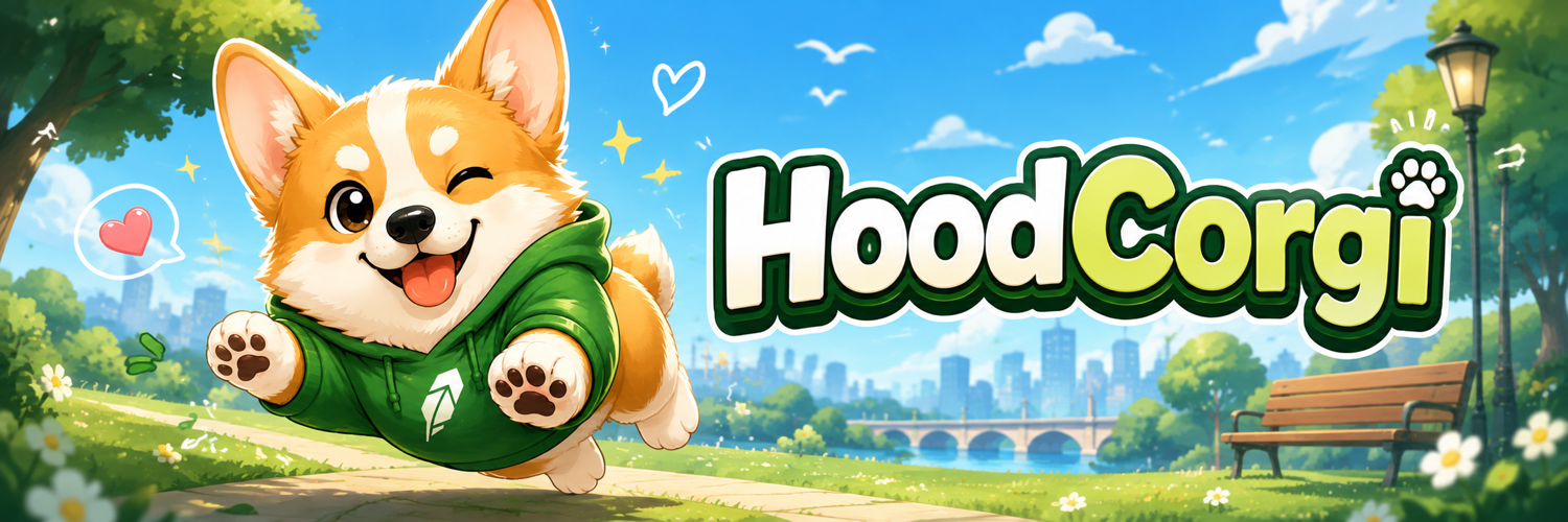 HoodCorgi running through a sunny park